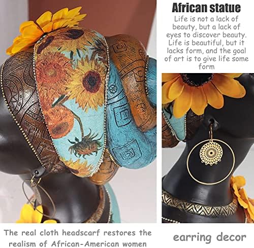 African Art Sunflower Girl Resin Bust Statue