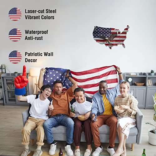 Tegik American Flag Wall Decor 16x10 Eagle Metal Art