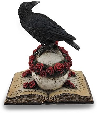 Zeckos Mystical Raven on Rose-Covered Skull Hand Painted Resin Statue