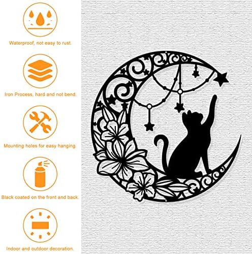 NBEADS Cat and Moon Metal Wall Art Decor