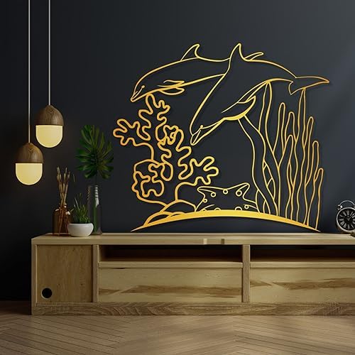 Cadeali Dolphin Metal Wall Art 22x20 Inches