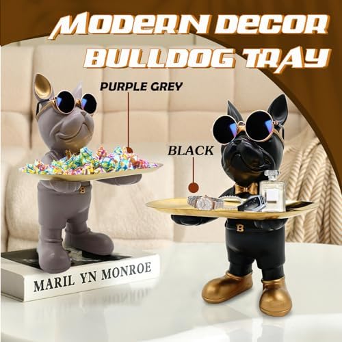 Bulldog Tray Statue Key Holder Decor Black