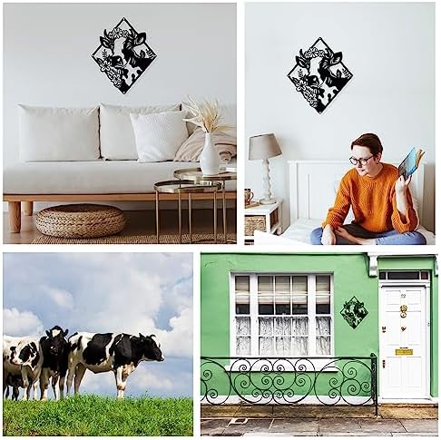 NBEADS Cow Flower Metal Wall Art Decor