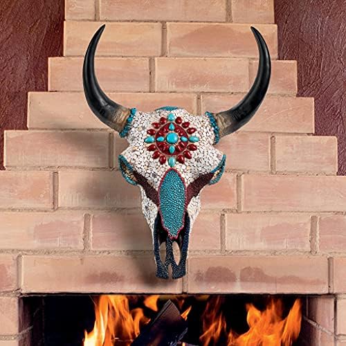 Mystic Plains Warrior Faux Gem Cow Skull Wall Sculpture