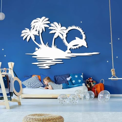 Tropical Metal Wall Art with Dolphin Design
