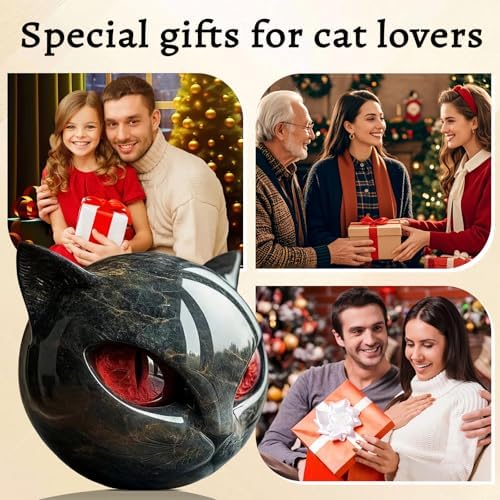 Elegant Black Cat Statue with Amber Eyes