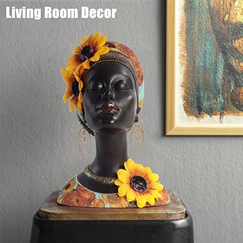 African Art Sunflower Girl Resin Bust Statue