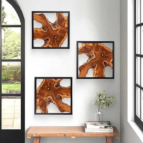 Warmaxx Rustic Teak Wood Wall Art 17x17 Handmade Decor