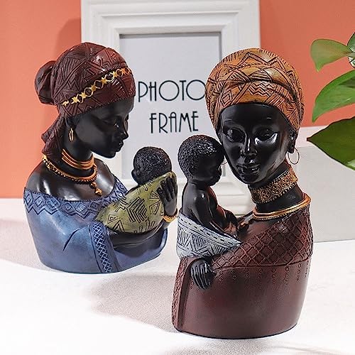 African Mother and Child Statue Yellow Decor