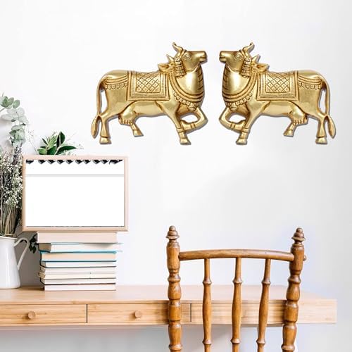ARTVARKO Brass Kamdhenu Cow Pair Wall Hanging Statue
