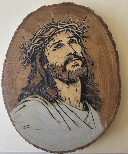 Handcrafted Religious Wood Wall Art Crown of Thorns Portrait