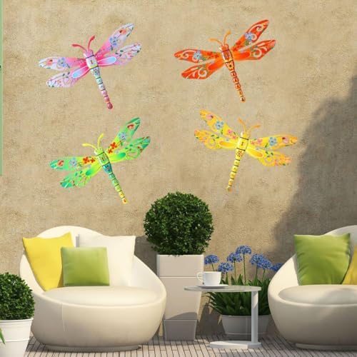 4PCS Wall Decor Metal Dragonfly Sculptures for Home Garden