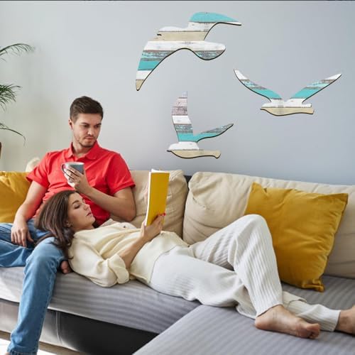 HINGTAI 3Pcs Wood Seagull Wall Decor Set