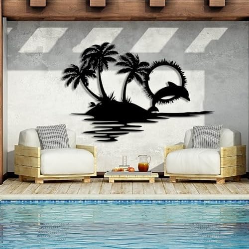 Tropical Metal Wall Art with Dolphin Design