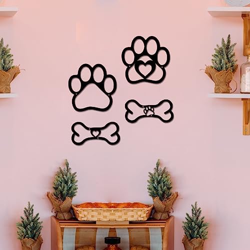 INFUNLY 4 Piece Dog Wall Art - Paw and Bone Decor