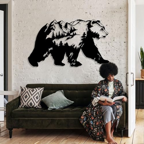 Cadeali Metal Bear Wall Decor 35x21 Black
