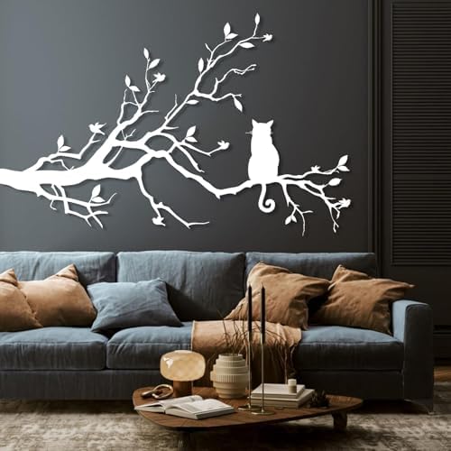 Cat on a Branch Metal Wall Art - 15x24 Inch