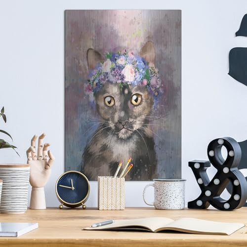 Flower Crown Calico Cat 2 Metal Wall Art 12x16
