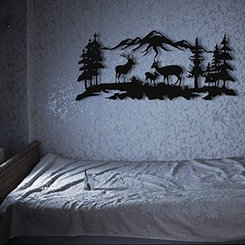 Black Metal Wall Art with Forest Deer Family Design