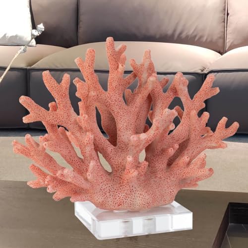 Pink Resin Coral Sculpture with Acrylic Base