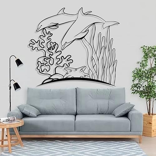 Cadeali Dolphin Metal Wall Art 22x20 Inches