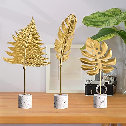 Modern Gold Leaf Statues Desktop Decor Sculpture with Base