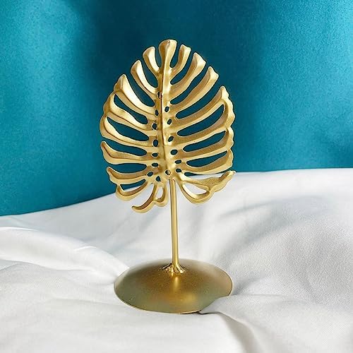 Golden Monstera Sculpture for Living Room Table Decor