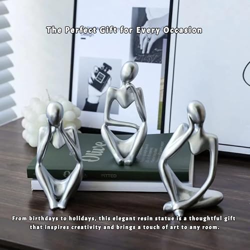 Abstract Resin Thinker Statue - Silver