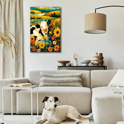 Whimsical Meadow Cow Serene Countryside Acrylic Wall Art 24x36
