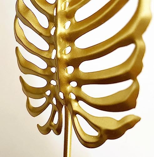 Golden Monstera Sculpture for Living Room Table Decor