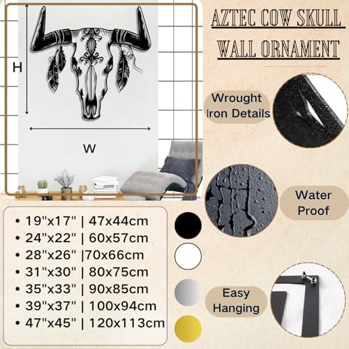 Aztec Cow Skull Wall Ornament - 19x17 Metal Decor