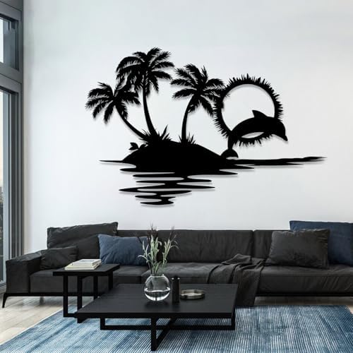 Tropical Metal Wall Art with Dolphin Design