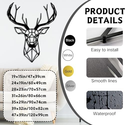 ENJOYOO Metal Deer Wall Decor Black 19x15in Wall Art