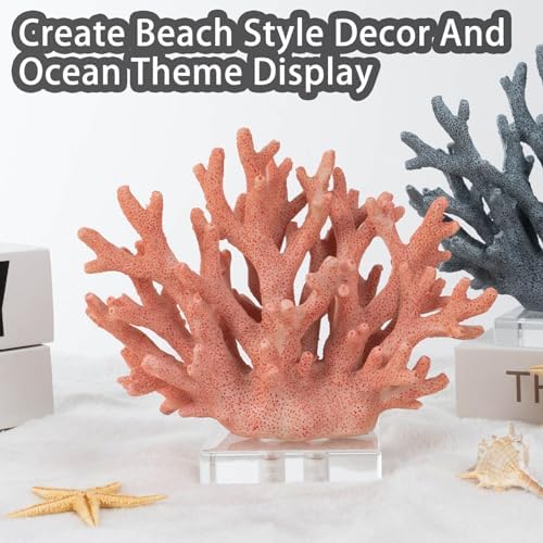 Pink Resin Coral Sculpture with Acrylic Base
