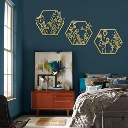 OYEFLY 3 Pcs Gold Metal Flower Wall Decor
