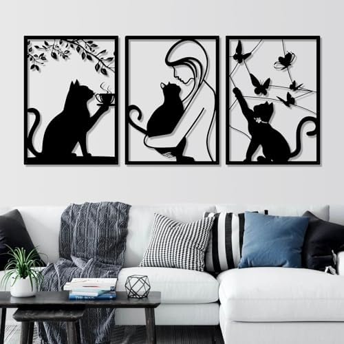 Minimalist Metal Cat Wall Decor Set of 3