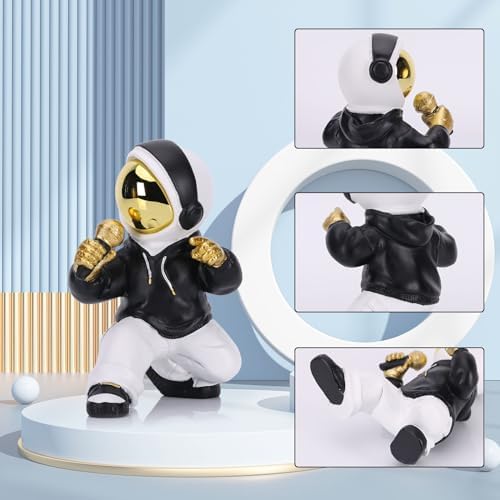 Hip-Hop Astronaut Figurine Black Gold Statue