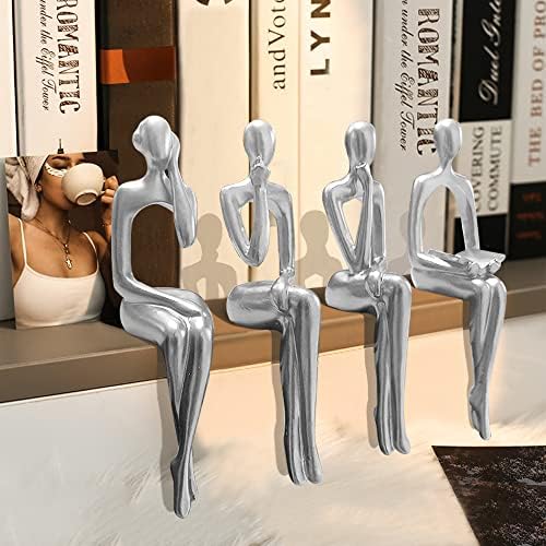 Silver Accent Decor Thinker Statues 4 Piece