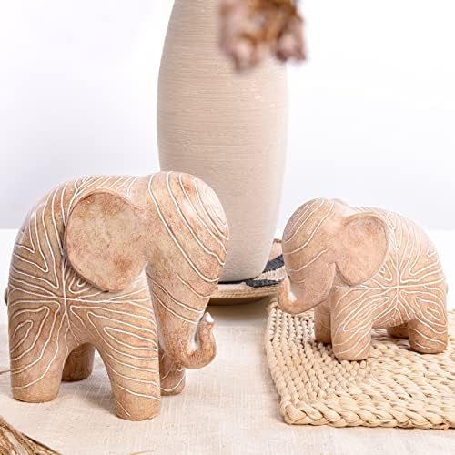 Wooden Elephant Statue African Decor Boho Style