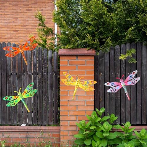 4PCS Wall Decor Metal Dragonfly Sculptures for Home Garden