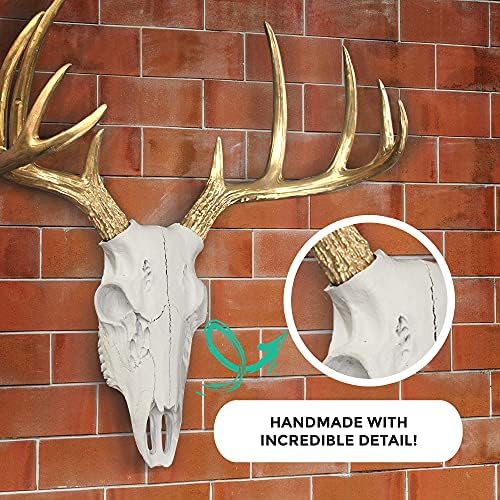 Wallcharmers Mini White Gold Antler Faux Deer Skull Wall Decor