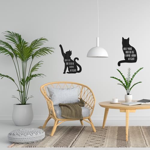 PLIGREAT 2 Pcs Cat Shape Wood Wall Art Decor