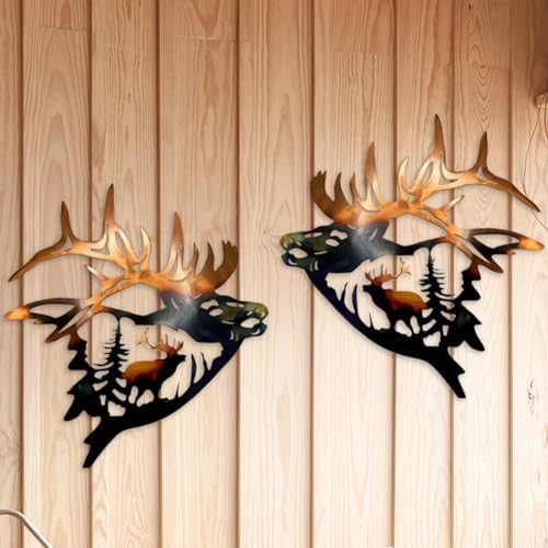 WIBOTA 2pc Outdoor Plaques Wall Art Elk Decor