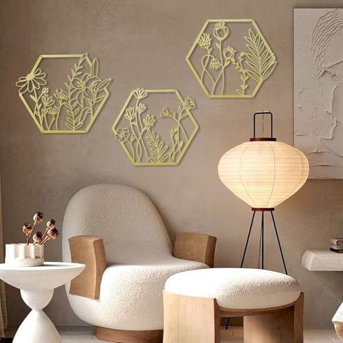 OYEFLY 3 Pcs Gold Metal Flower Wall Decor