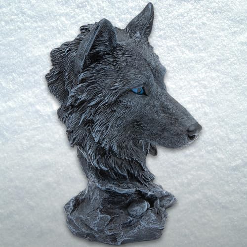Black Wolf Head Sculpture Realistic Polyresin Statue 625 Inch Height