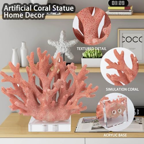 Pink Resin Coral Sculpture with Acrylic Base