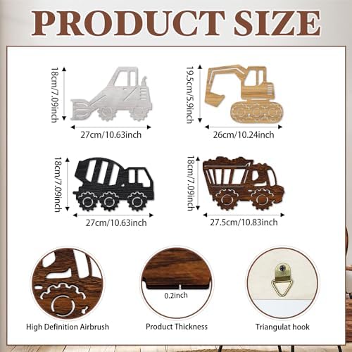 CAKIROTS Wooden Construction Vehicles Wall Decor