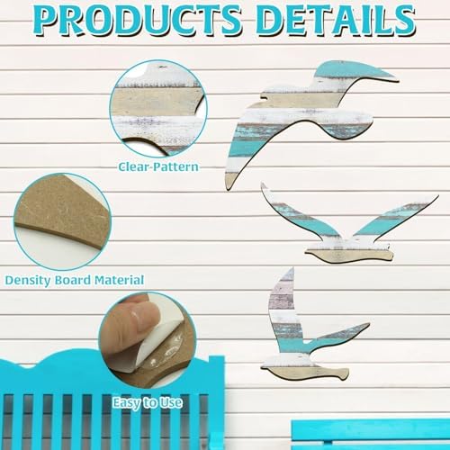 HINGTAI 3Pcs Wood Seagull Wall Decor Set