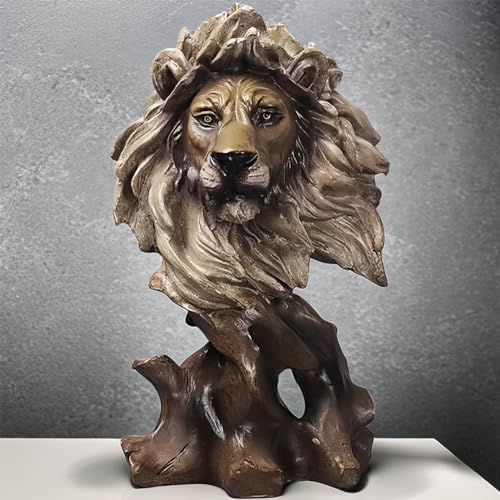 Resin Lion Head Statue for Home Office Desk Decor