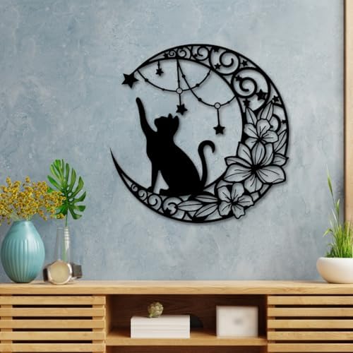 Deanvzes Moon Cat Metal Wall Art Sculpture